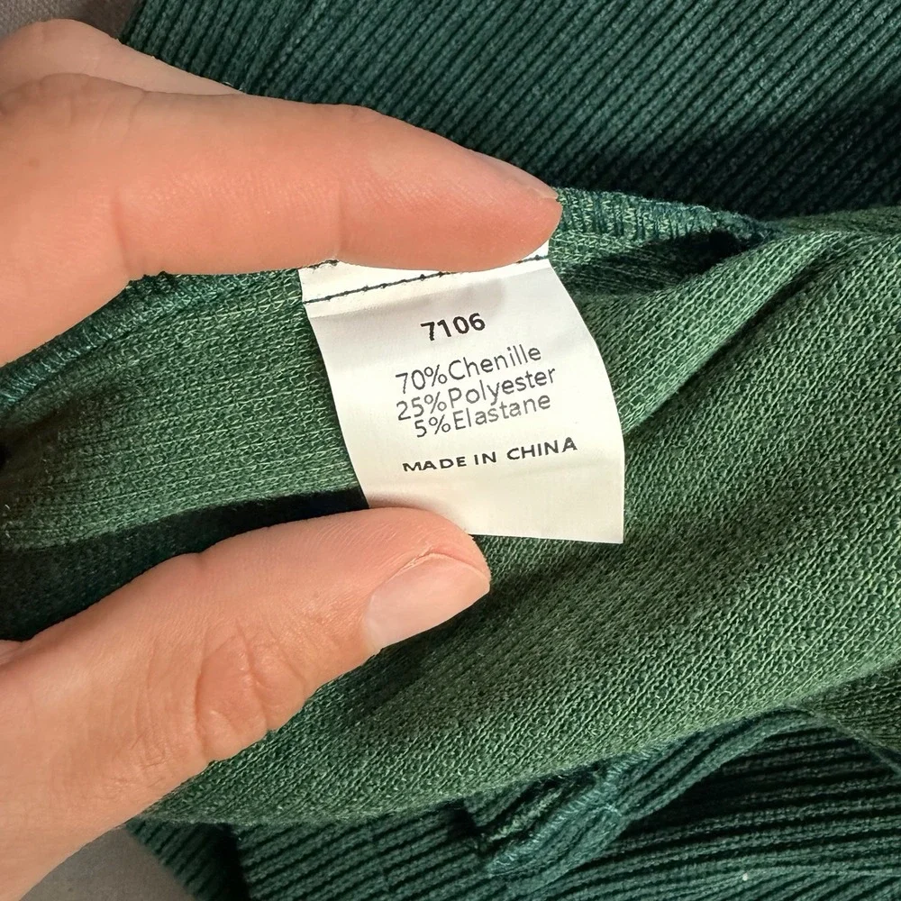 PrettyGarden Green Ribbed Chenille Corduroy Look Pencil Skirt Front Slit Sz 6